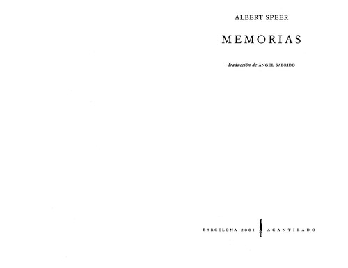 Albert Speer: Memorias (Hardcover, Spanish language, 2003, Quaderns Crema)