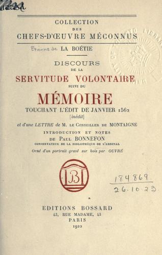 Étienne de La Boétie: Discours de la servitude volontaire (French language, 1922, Bossard)