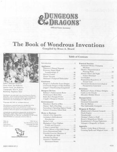 TSR, Inc.: The Book of Wondrous Inventions (D&D Fantasy Roleplaying, AC11) (Paperback, 1987, TSR Inc.)