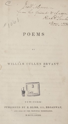 William Cullen Bryant: Poems (1832, E. Bliss)