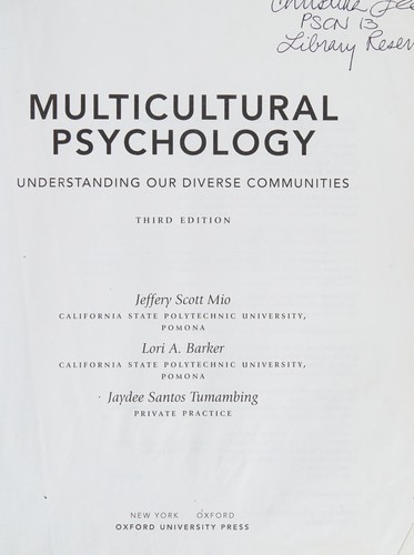 Jeffery Scott Mio: Multicultural psychology (2012, Oxford University Press)