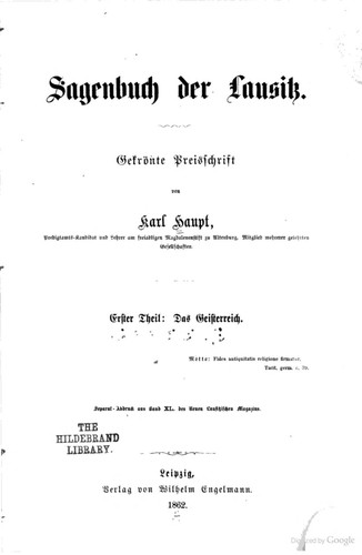 Karl Haupt: Sagenbuch der Lausitz (1862, W. Engelmann)