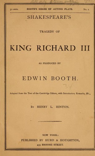 William Shakespeare: Shakespeare's tragedy of King Richard III (1868, Hurd & Houghton)