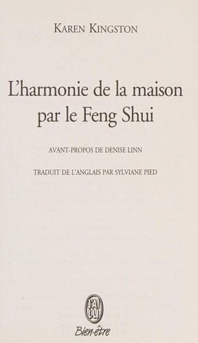 Karen Kingston: L'harmonie de la maison par le Feng Shui (French language, 2000, Edition J'ai lu)