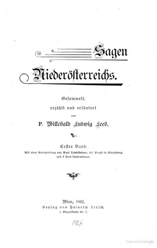 Willebald Ludwig Leeb: Sagen Niederösterreichs (German language, 1892, H.Kirsch)