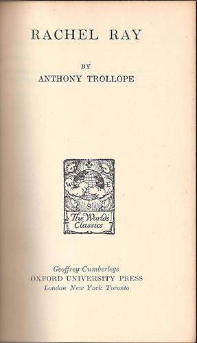 Anthony Trollope: Rachel Ray (Hardcover, 1951, Geoffrey Cumberlege [for the] Oxford University Press)
