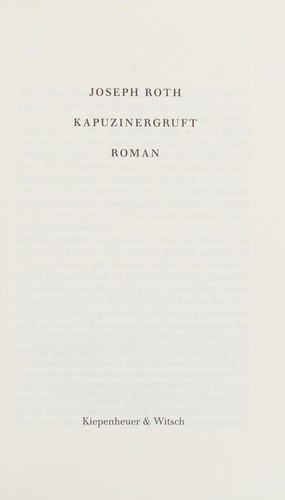 Joseph Roth: Kapuzinergruft (German language, 2005, Kiepenheuer und Witsch)