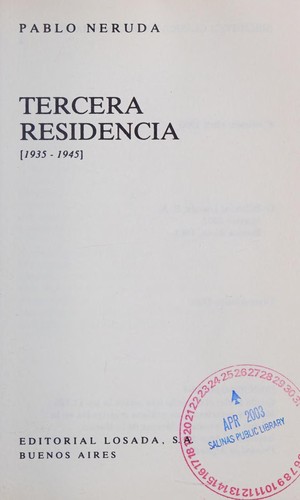 Pablo Neruda: Tercera Residencia - 277 - (Paperback, Spanish language, 1995, Losada)