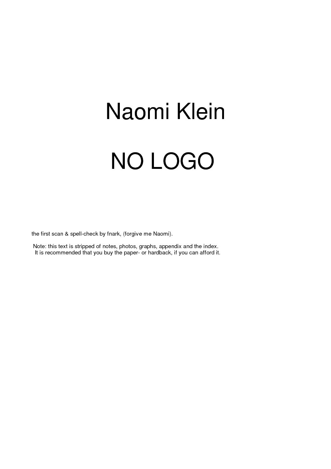 Naomi Klein: No Logo (2002, Picador)