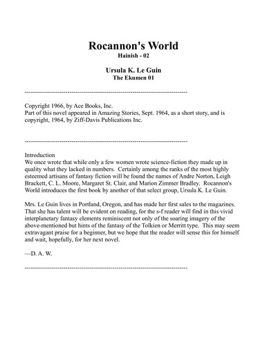Rocannon's world (1977, Harper & Row)