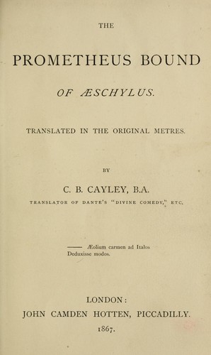 Aeschylus: The Prometheus bound of Aeschylus (1867, J.C. Hotten)