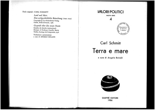 Carl Schmitt: Terra e mare (Italian language, 2003, Adelphi)