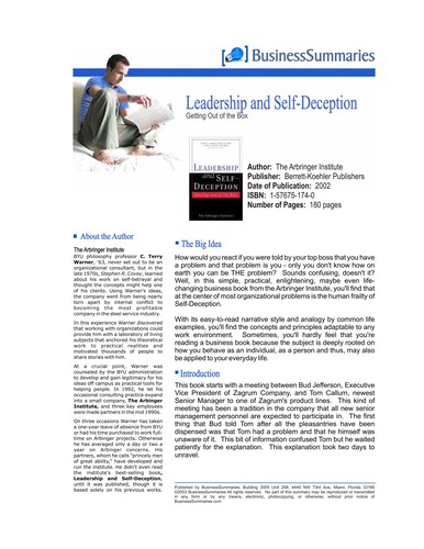 Arbinger Institute: Leadership and self-deception (2002, Berrett-Koehler)