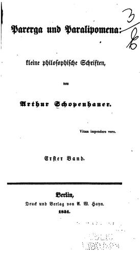 Arthur Schopenhauer: Parerga und Paralipomena (German language, 1988, Haffmans Verlag)