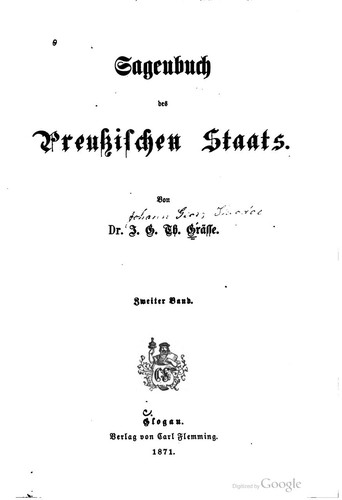 Johann Georg Theodor Grässe: Sagenbuch des preussischen Staats. Zweiter Band (1868, Carl Flemming)