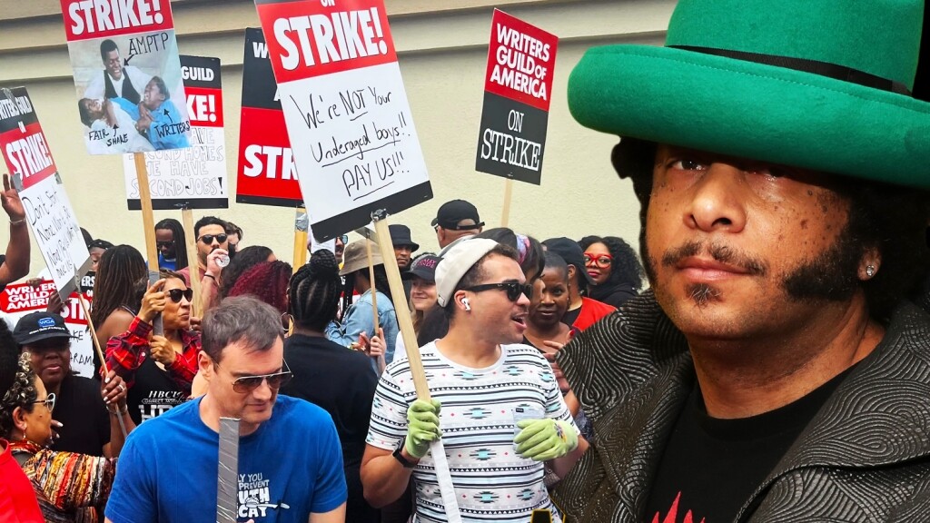 Artist/Director Boots Riley on a WGA picket line